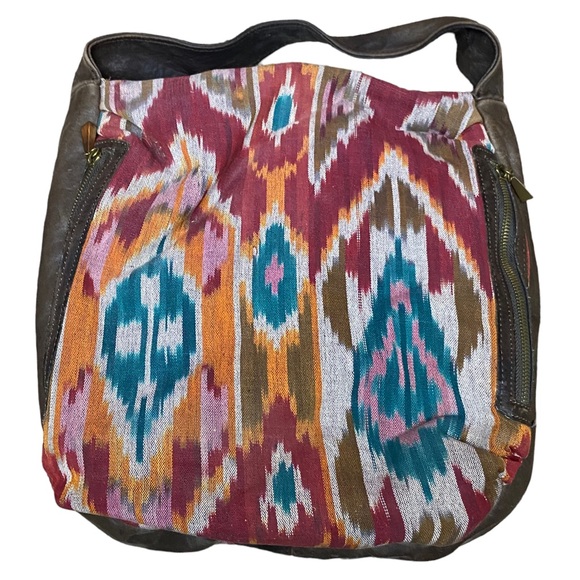 BRYNA Nicole High End AZTEC Blanket Pattern & Leather Hobo MINTY Shoulder Bag - Picture 2 of 13